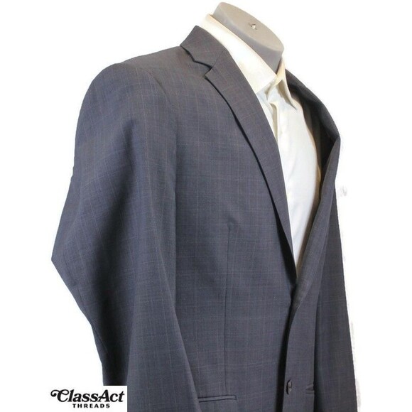 Jos A Bank Joseph Slim Fit 2 Pc Suit Mens Gray Glen Plaid 44R Flat Fronts 38" W - Picture 5 of 11